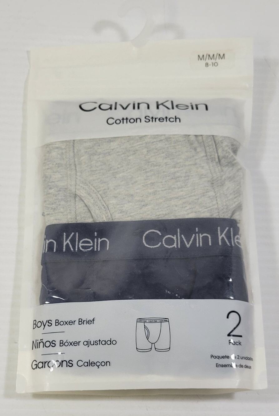 GG) Calvin Klein 2 Pack Cotton Stretch Boys Boxer Briefs Medium 8-10 Navy Gray